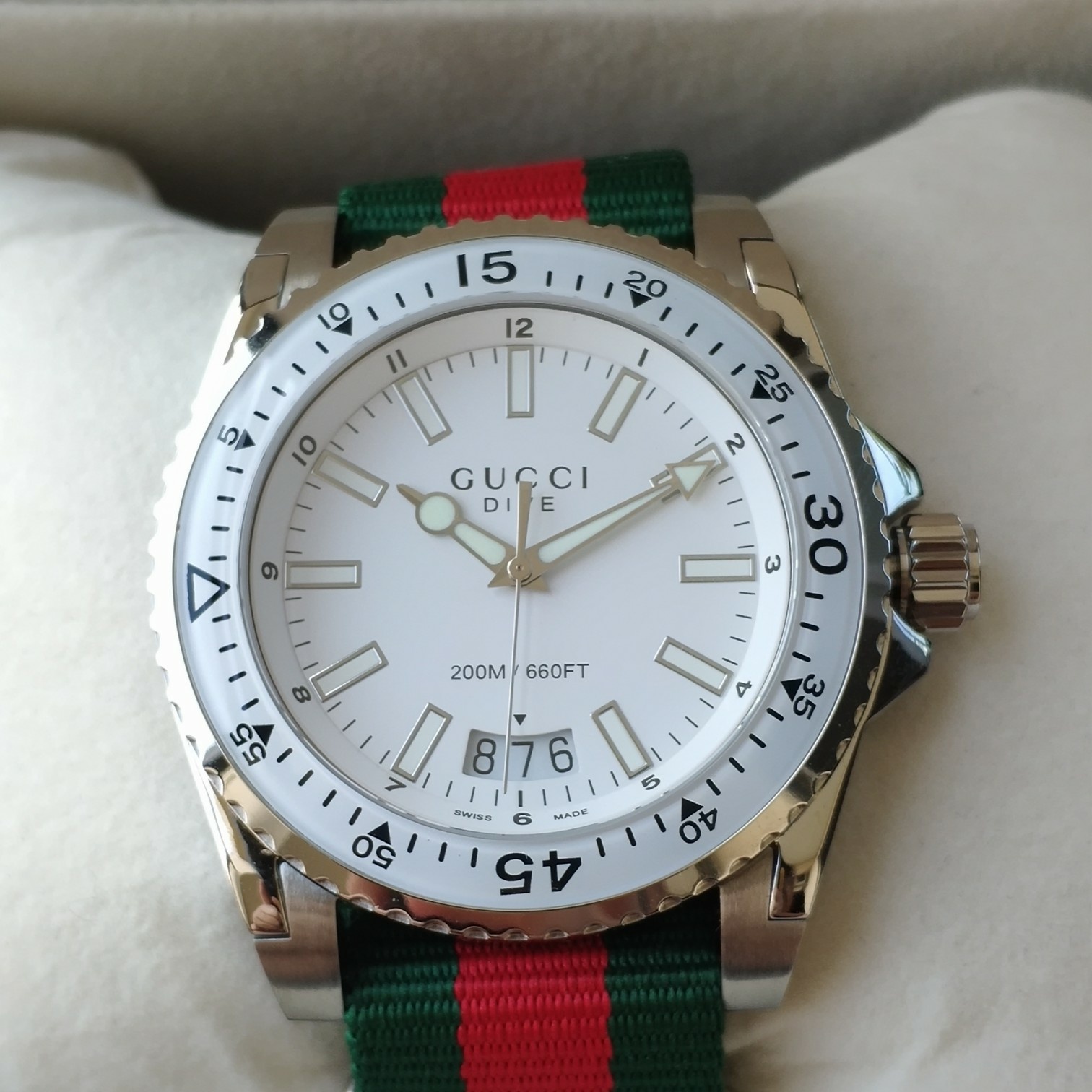 GC67 古驰GUCCl水鬼最新款,蓝宝石玻璃,原装瑞士机芯,帆布表带,表径45mm!防水200m!