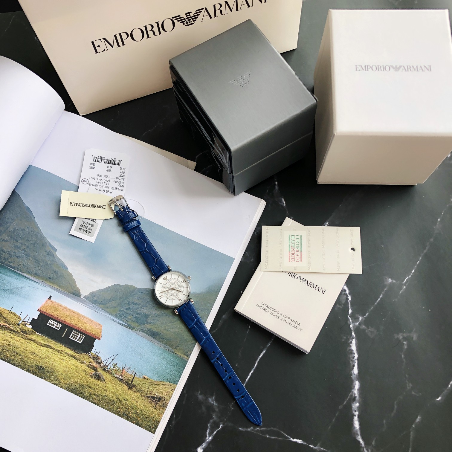 AR11344 (Emporio Armani)佟丽娅明星同款经典满天星浪漫蓝色女士腕表;AR11344春