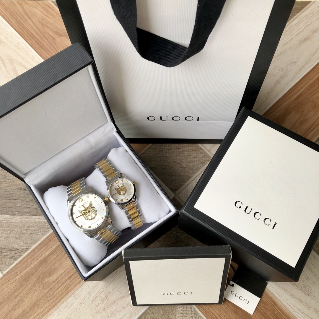 GC55 Gucci专柜最新小蜜蜂系列情侣表。男款~38mm,女款~28mm表径,316L不锈钢薄表