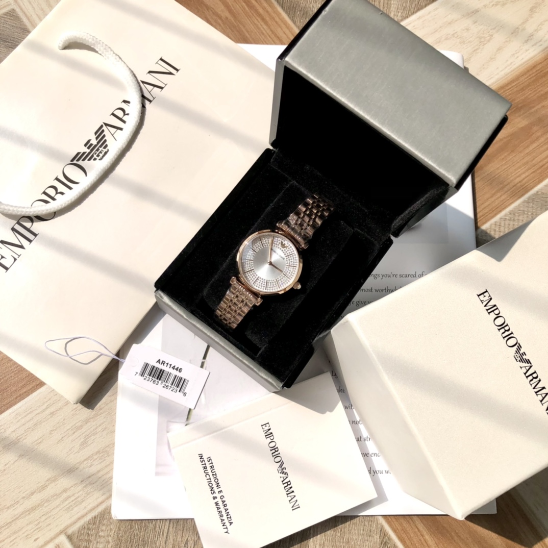 AR11446 Emporio Armani) 手表钢带圆形镶钻轻奢时尚百搭石英女士腕表 AR11402